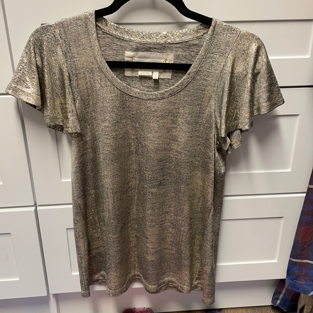 NWT! Anthropologie Gold Flutter Sleeve Tee